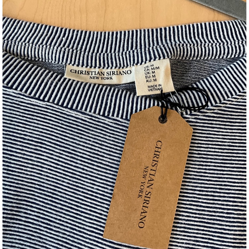 Christian Siriano New York Striped Boat Neck Top Button Hem Navy White Medium - Picture 3 of 6